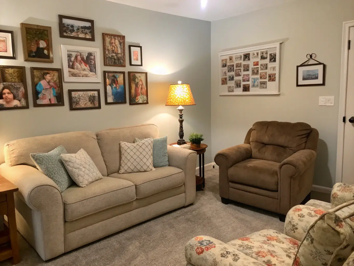 A family enjoying a warm and comfortable home, with a subtle background showcasing a well-maintained heating system, representing the peace of mind provided by gazservice.