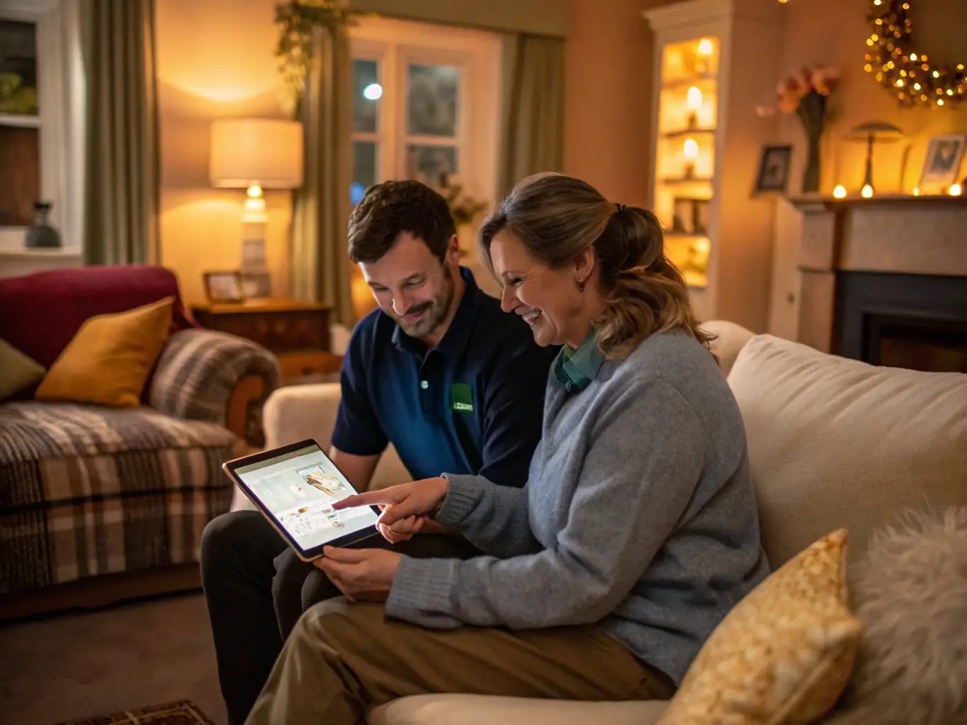 A consultant discussing air conditioning options with a homeowner in a modern living room, emphasizing personalized solutions.