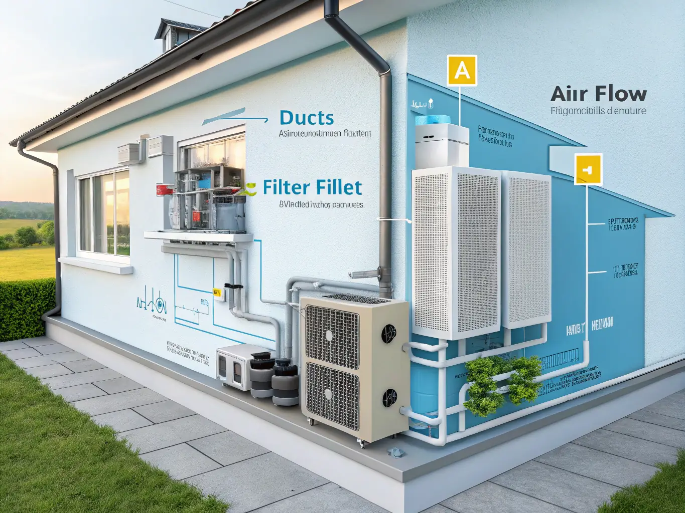 A 3D rendering of a heating system design, highlighting the detailed planning and calculations involved in Gazservice's installation process.