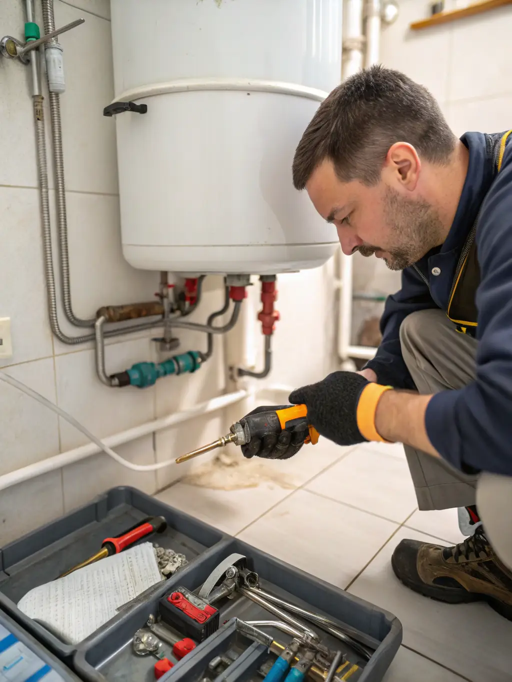 An image of a gas heater being repaired with high-quality tools and genuine replacement parts.