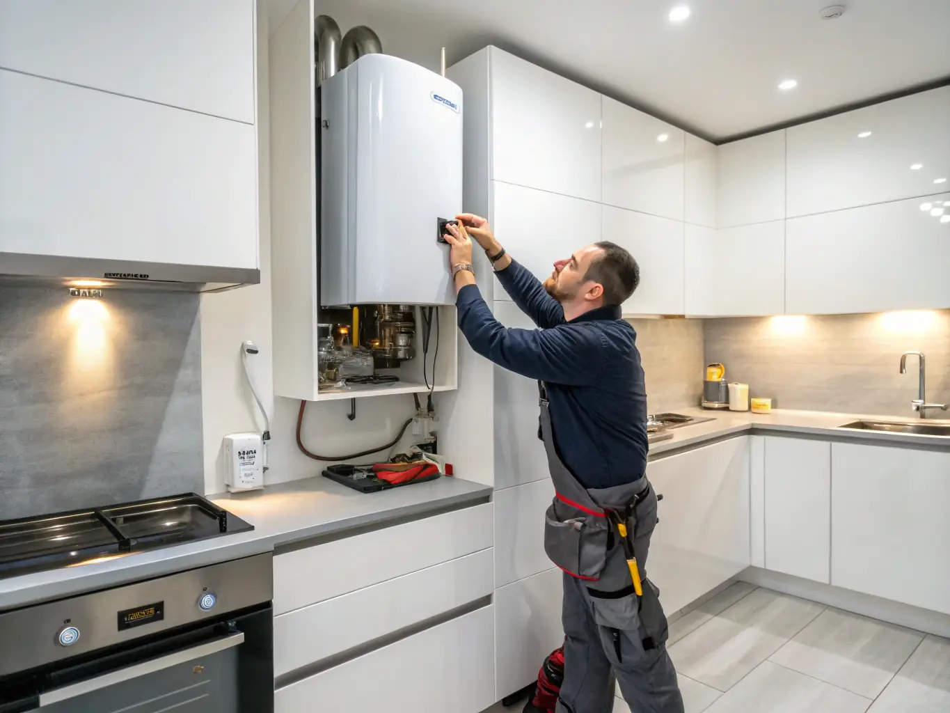 A technician repairing a boiler component, highlighting the company's expertise in boiler repair.