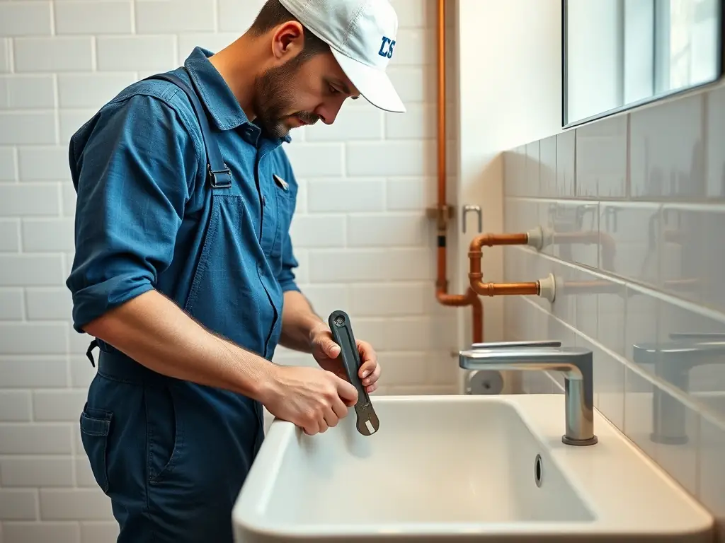 A Gazservice plumber carefully installing pipes in a bathroom, showcasing the precision and expertise involved in the installation phase.