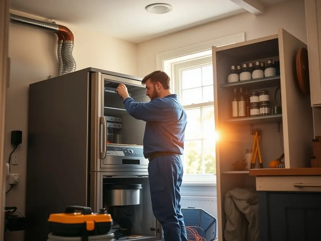A technician expertly refilling freon in a commercial refrigerator, ensuring optimal cooling performance and energy efficiency.